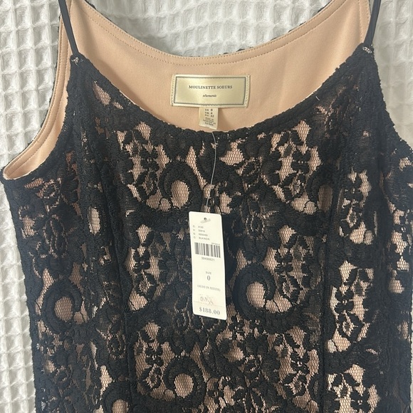 Anthropologie Moulinette Soeurs Black Lace Midi Cami Cotrina Dress Size 0 NWT - Picture 5 of 13